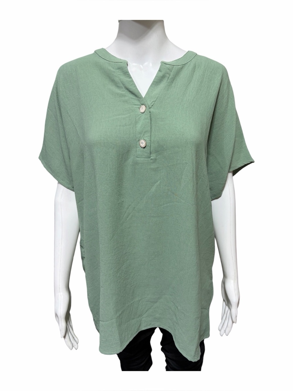 Liz & Lilli Green Short Sleeve Split V-Neck Shirt Top Size 3X NWOT